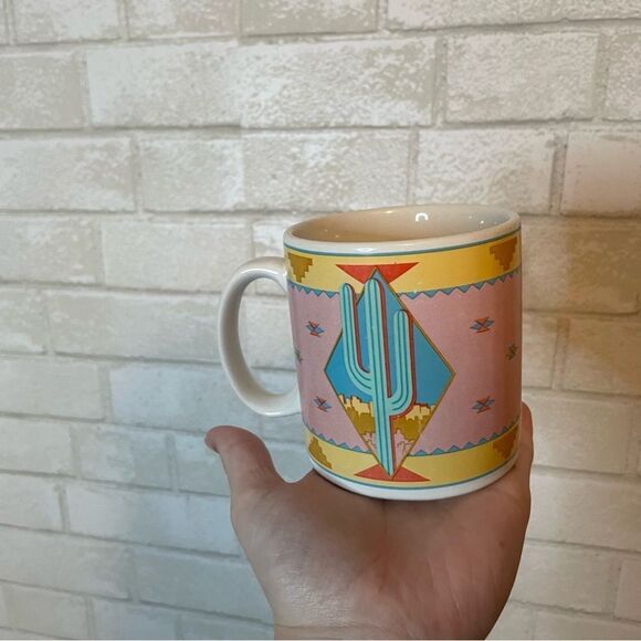 Vintage Aztec Cactus Ceramic Mug 1989 June Sobel Vandor Southwestern Mug - Picture 2 of 7